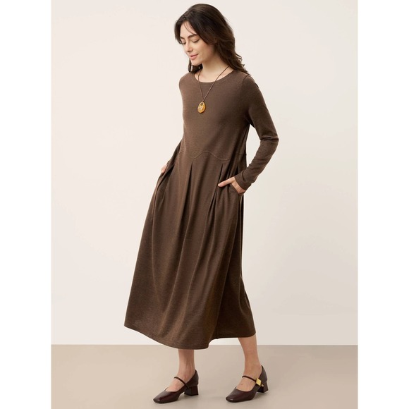 Lintico Dresses & Skirts - NEW Lintico Calista Wool Blend Arc Panel Sculpted Pleats Maxi Dress Size M Brown